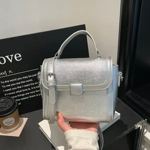 Minimalist PU Leather Crossbody Bag For Women Metal Texture Brushed Square Buckle Handbag Shoulder Bag Fashion Purse