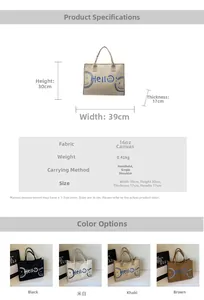 Detailed size chart for the minimalist canvas tote bag with dimensions and features