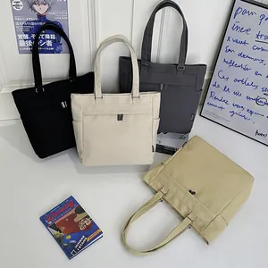 Minimalist canvas tote bags in four colors with large capacity and zip pockets