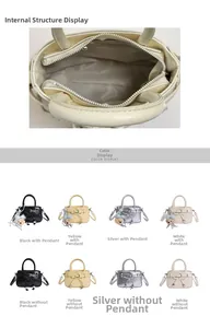 Detail view of mini tote bags with bow decoration and optional bear pendant colors
