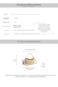 Detailed size guide and specifications for women's beige PU leather shoulder bag