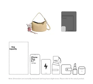 Litchi pattern leather bag detail showing capacity for iPhone Plus and accessories