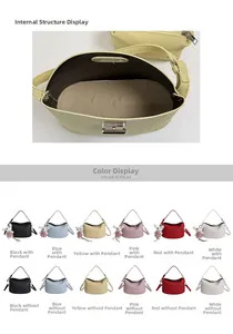 Detail view of stylish leather crossbody bag structure and 12 colorful variant options