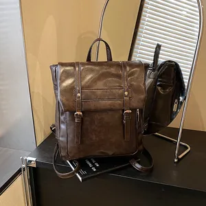 Zaino in Pelle PU Minimalista Retrò Grande Capacità Patta con Fibbia Borsa da Scuola per Donna Studente Messaggero alla Moda