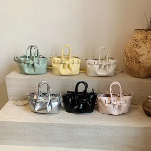 Chic glossy bucket bag set in six colors with stylish buckle and adjustable straps