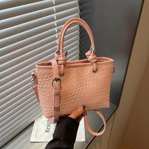 Borsa a Secchiello Intrecciata Minimalista da Donna in Pelle PU Tinta Unita Borsa a Tracolla Con Chiusura Magnetica Per Ufficio Quotidiano