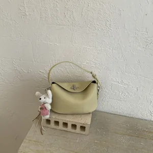 Women Lychee Grain PU Leather Shoulder Bag Retro Small Square Handbag With Plush Charm Casual Crossbody Purse For Daily