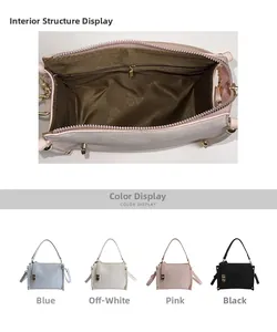 Dettaglio della fodera interna con rose e delle quattro opzioni di colore della borsa