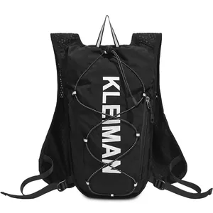 Lightweight black running vest bag with breathable mesh and elastic storage cords