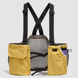 Lightweight tactical vest running pack with yellow pockets and black adjustable straps