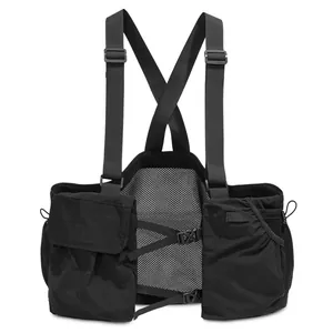Lightweight black running vest bag with breathable mesh and adjustable straps for hiking