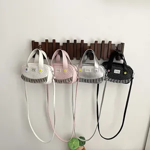Chic small square crossbody bags with polka dots and lace trim in four colors