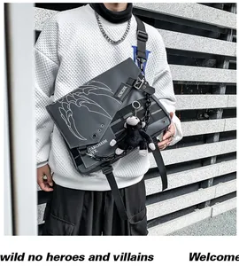 Waterproof nylon messenger bag featuring white claw graphic and urban street style