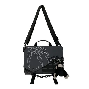 Waterproof nylon messenger bag with unique geometric flap and suncool logo patch