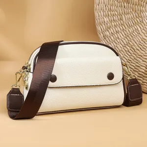 Women Vintage Pebbled PU Leather Crossbody Bag Double Zipper Multi Pocket With Wide Strap Trendy Shoulder Bag For Daily Use