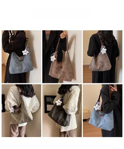 Collage of chic tote bags in various colors with star plush charm and long straps