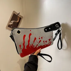 Creative Knife Shaped Crossbody Bag For Women Halloween Cosplay Cleaver Handbag Gothic Blood Pattern PU Shoulder Bag