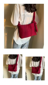Close-up of wine red quilted nylon crossbody bag featuring stylish knotted shoulder strap detail
