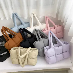 Stylish quilted puffer tote bags in eight colors with large capacity and soft padded handles