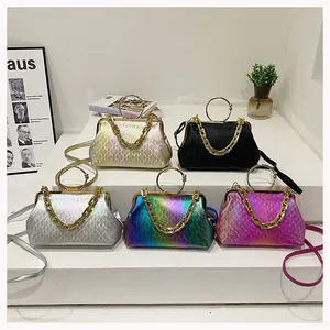 Collection of modern chain crossbody bags in gradient colors and geometric textures