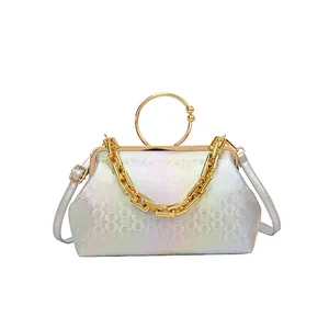 Chic gradient chain crossbody bag with metallic round handle and gold hardware