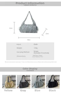 Detailed view showing dimensions and color options for this ruched cloud shoulder bag