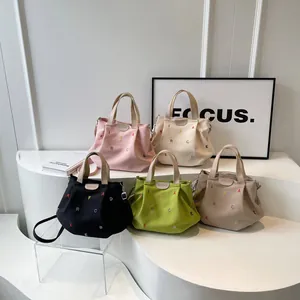 Fashionable canvas tote bag with embroidered letters, large capacity in five vibrant colors