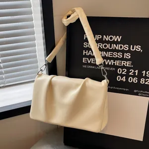 Sac Carré Petit en Cuir PU Plissé Mode pour Femmes Simple Doux Coréen Souple Cloud Sac à Épaule Sous les Aisselles Sac à Bandoulière de Navette