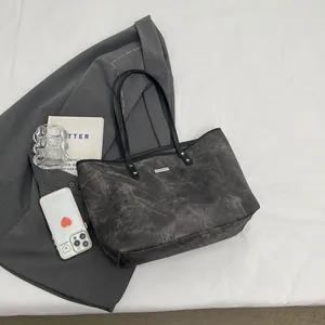 Vintage dark gray marbled tote bag with large capacity for commuting and daily wear