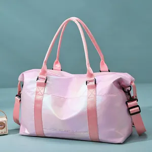 Iridescent Waterproof Travel Bag Large Capacity Sports Gym Bag For Women Lightweight Holographic Tote Shoulder Bag