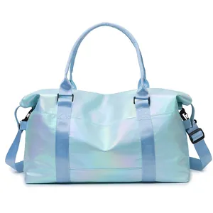 Waterproof holographic blue travel bag with large capacity for yoga and gym activities