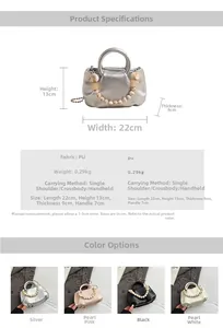 Detail showing dimensions of 22x13x9cm for the pleated cloud handbag with bead handle