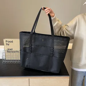 Bolso Tote de Malla de Gran Capacidad para Mujer Transpirable con Múltiples Bolsillos de Nylon para Playa Fitness Compras Viaje