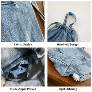 Détails du sac à dos en denim avec texture du tissu et poche intérieure zippée
