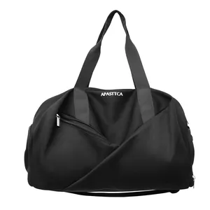 Bolsa de viaje negra versátil para deporte y fitness con logo APASTTCA y asas