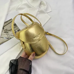 Womens Metallic PU Leather Saddle Crossbody Bag Korean INS Style Small Mobile Phone Flap Bag For Daily Dating Party