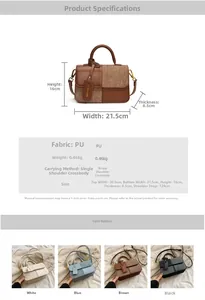 Detailed size specifications for a stylish PU leather crossbody handbag with 0.46kg weight