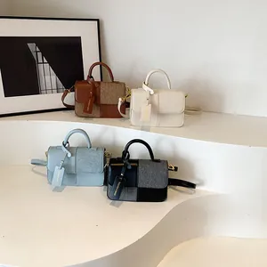 Fashion patchwork leather handbags in four colors for women with crossbody straps