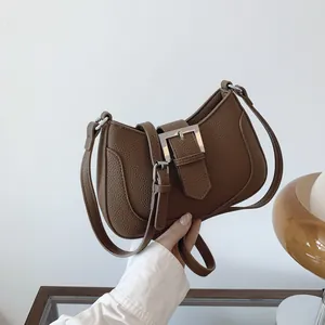 Femmes Rétro Motif Litchi PU Cuir Sac Sous le Bras Mode Boucle en Argent Sac à Bandoulière Urban Minimaliste Hobo Sac à Main