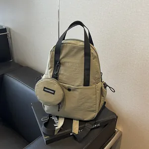 Sac à Dos en Toile à la Mode Avec Porte Monnaie Rond Détachable Grande Capacité Sac d'École de Voyage Décontracté Tendance de Rue Sac à Bandoulière Uni