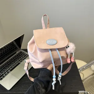 Women Fashion Mini PU Leather Backpack With Drawstring Magnetic Snap Urban Casual Solid Color Shoulder Bag For Daily Use Travel Daypack