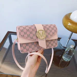 Women Monogram Letter M Small Square Bag PU Leather Flip Crossbody Shoulder Bag Vintage Fashion Urban Handbag For Daily Commuting