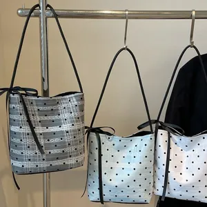 Sacs seaux en toile à pois avec nœuds latéraux élégants en trois couleurs