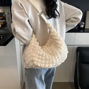 Women Popcorn Texture Shoulder Bag Pleated Cloud Tote Bag Large Capacity Casual Crossbody Bag Soft Hobo Bag For Daily Outing