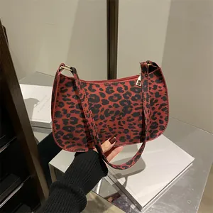 Borsa Baguette da Donna in Pelle PU con Stampa Leopardata Vintage Sottobraccio Fodera in Poliestere con Cerniera