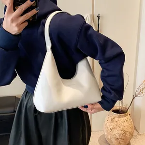 Minimalist PU Leather Underarm Bag For Women Large Capacity Hobo Bag Casual Commute Shoulder Bag With Zipper Closure