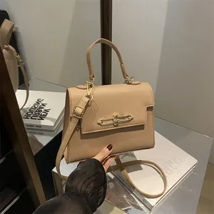 Sac à Main en Cuir PU Motif Litchi à la Mode pour Femmes Sac à Bandoulière Vintage avec Fermoir Petit Sac Carré avec Poignée Supérieure