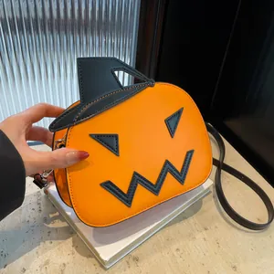 Halloween Funny Pumpkin Crossbody Bag For Women PU Leather Cartoon Jack-O-Lantern Witch Hat Shoulder Bag Festive Party Gift