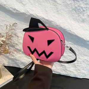 Pink pumpkin crossbody bag with black wizard hat for Halloween costume accessory