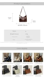 Size chart showing 35x30x14cm dimensions for this large faux leather chain tote bag